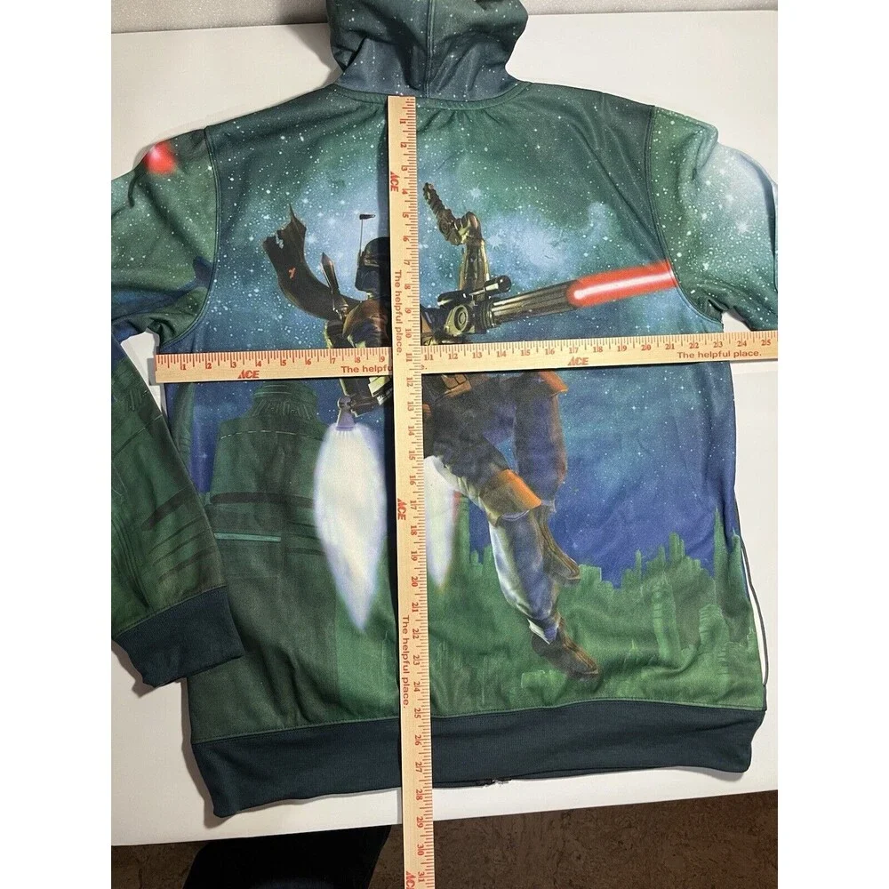 NEW Star Wars Boba Fett Flying. Men's Size Large Zip Hoodie Soft Fleece interior